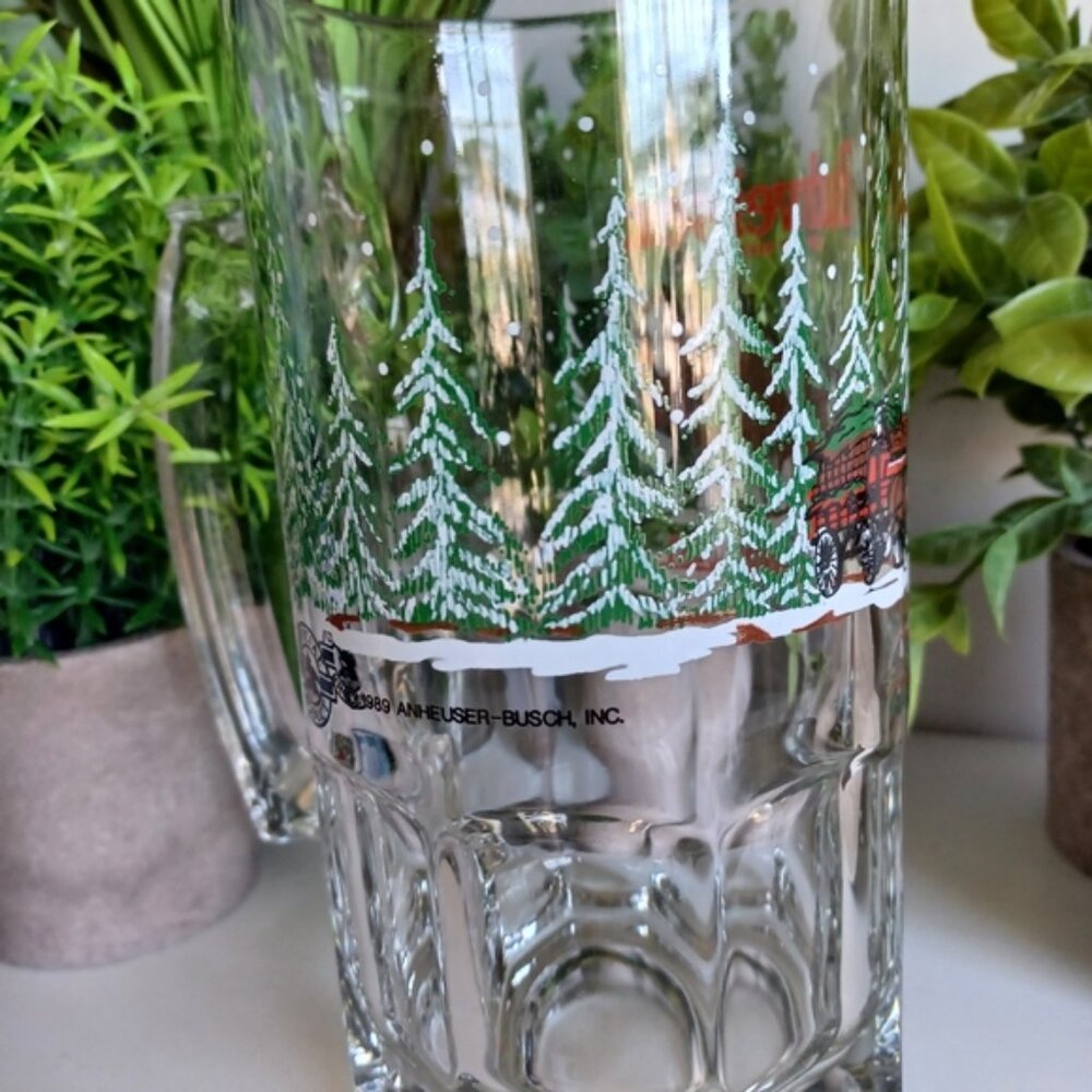 Vintage 1989 Budweiser Clydesdale Horses Christmas Holiday Beer Mug | 32oz - Picture 2 of 10
